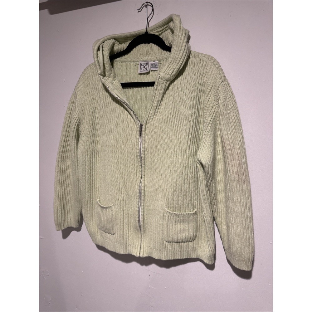 Field Gear 100% Cotton Green Chunky Knit Hooded Cardigan Size XL‎ Natural Fibers